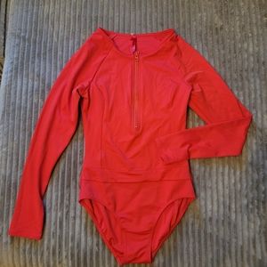 Spanx Red Long Sleeve Swimsuit Sz 6